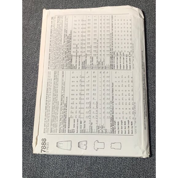 Simplicity 7888 Vintage 80s Shirt Skirt Short Pattern Size 18-24 uncut - Picture 2 of 2